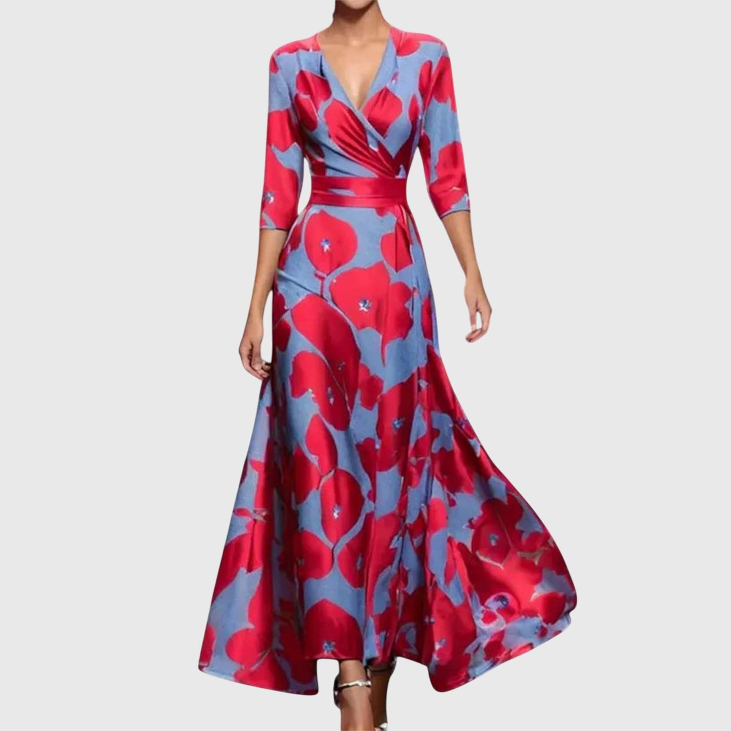 Floral Wrap V Neck Maxi Dress