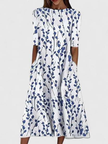 Floral Round Neck Midi Dress