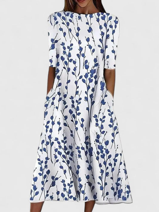 Floral Round Neck Midi Dress