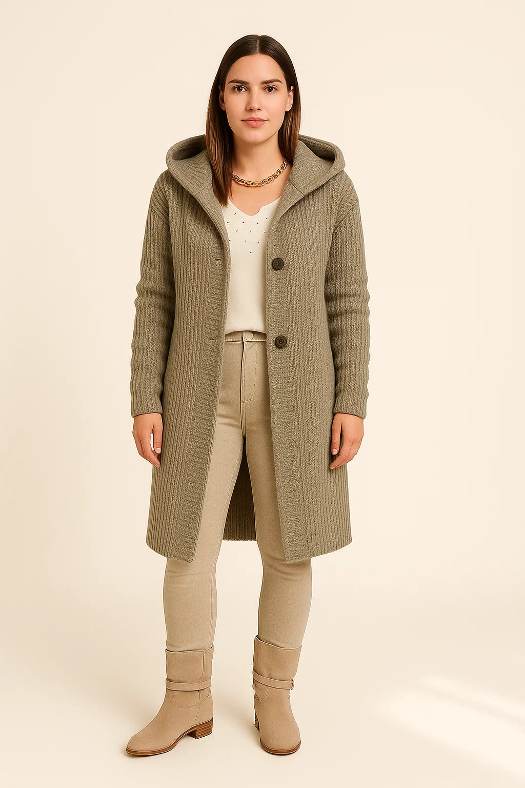 Cardigan Hooded Longline Soft Knit