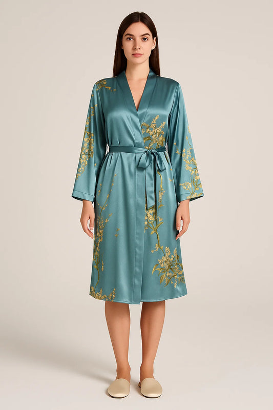 Dressing Gown – Wrap Fit – Waist Tie – Long Sleeves – Floral Print