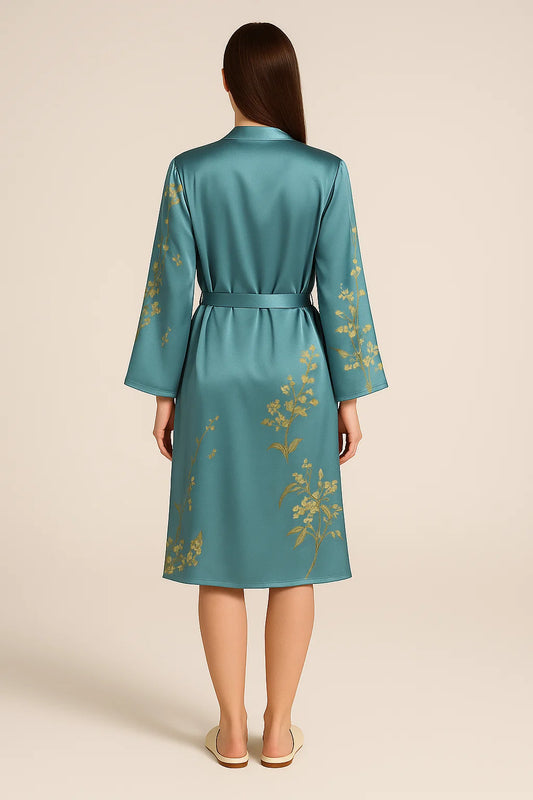 Dressing Gown – Wrap Fit – Waist Tie – Long Sleeves – Floral Print