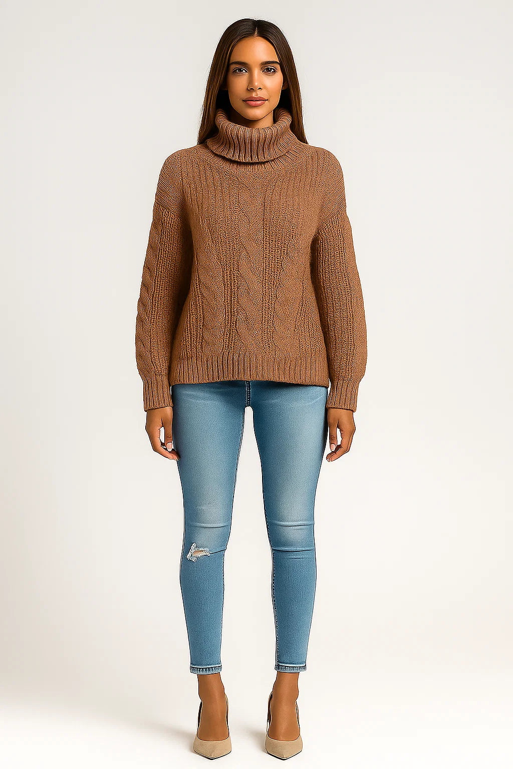 Oversized Turtleneck Cable Knit Sweater