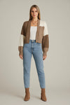 Colorblock Cropped Cardigan Women Stylish Balloon Sleeves and Relaxed Fit