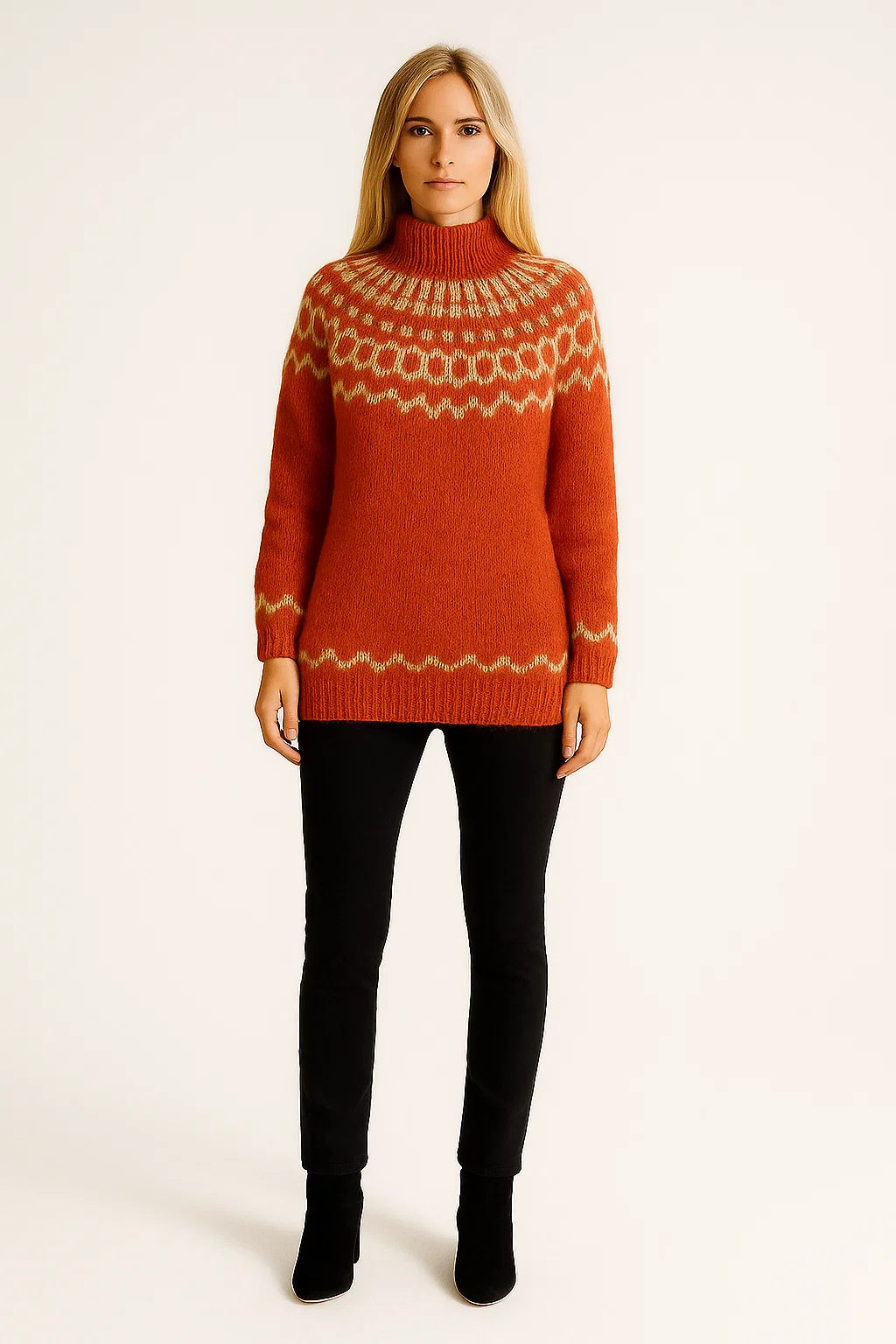 Knit Sweater Women Relaxed Fit Crew Neck Ribbed Trim