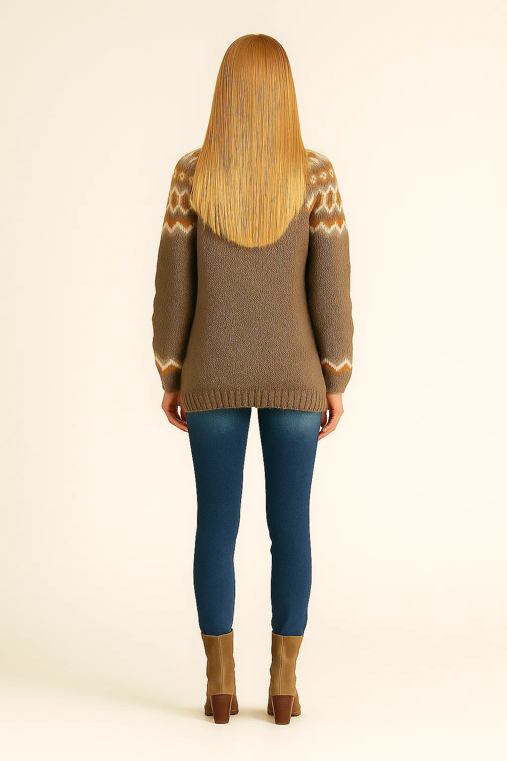 Knit Sweater Women Relaxed Fit Crew Neck Ribbed Trim