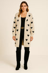 Heart Print Cardigan Women Oversized Knee Length