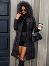Women's Longline Puffer Coat with Faux Fur Hood
