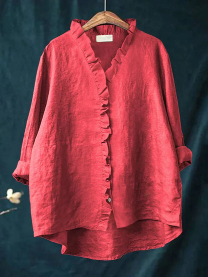 Ruffle V Neck Casual Blouse