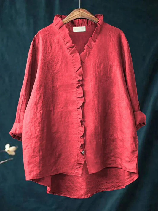 Ruffle V Neck Casual Blouse