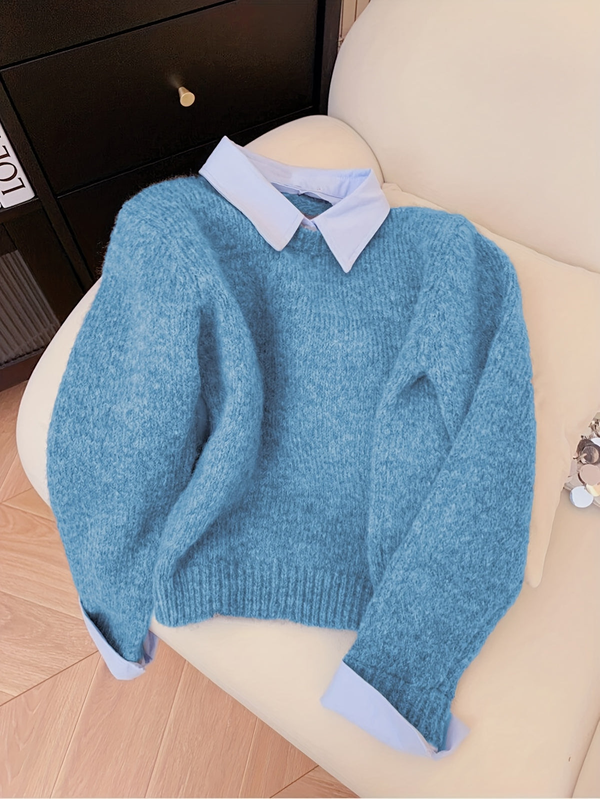 Women's Faux Two-Piece Polo Collar Knit Jumper