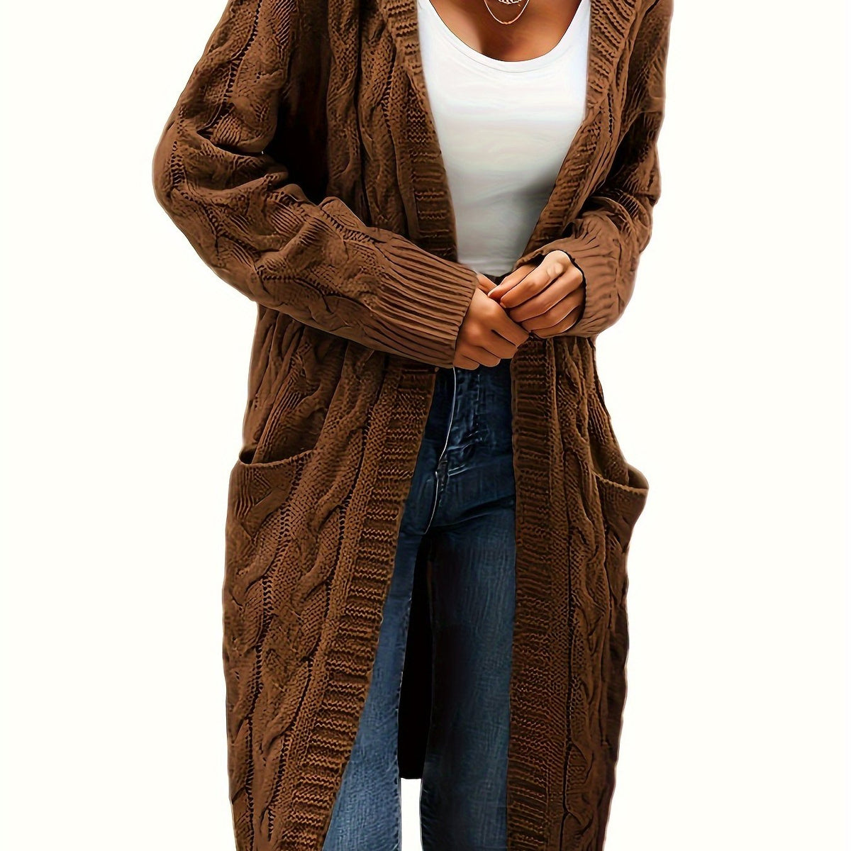 Women's Longline Cable Knit Cardigan