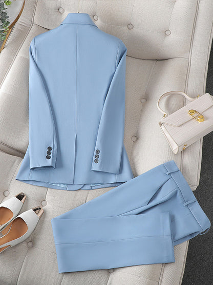 Women's Single-Button Blazer and Slim-Leg Trousers Set
