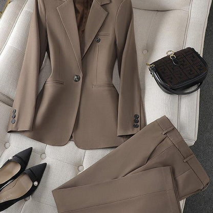 Women's Single-Button Blazer and Slim-Leg Trousers Set