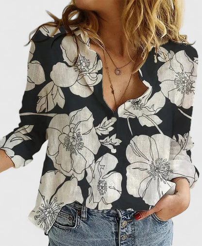 Lapel Collar Long Sleeve Button-Down Blouse