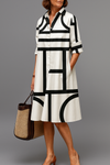 Graphic Print Collared Midi Dress