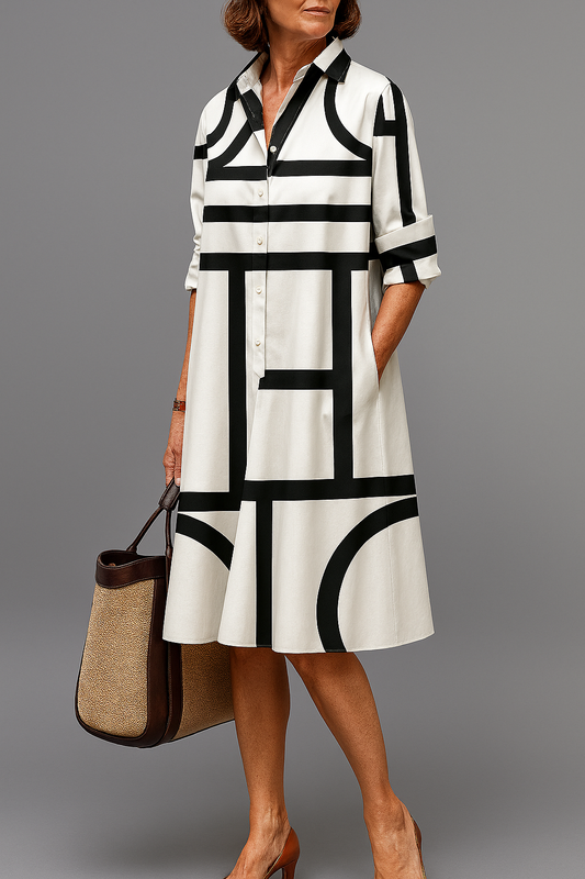Graphic Print Collared Midi Dress