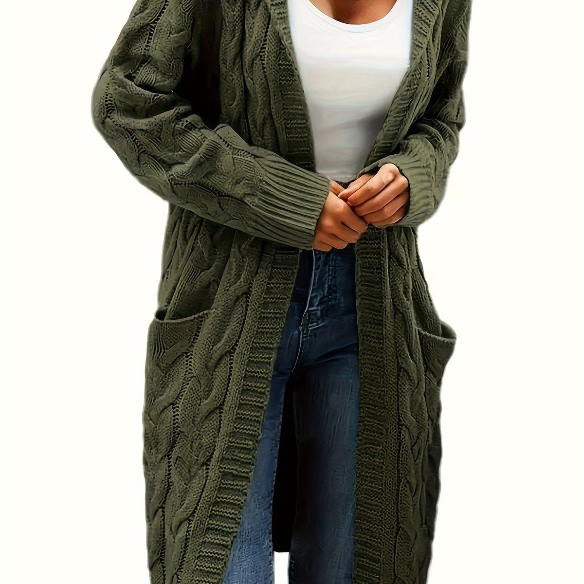 Women's Longline Cable Knit Cardigan