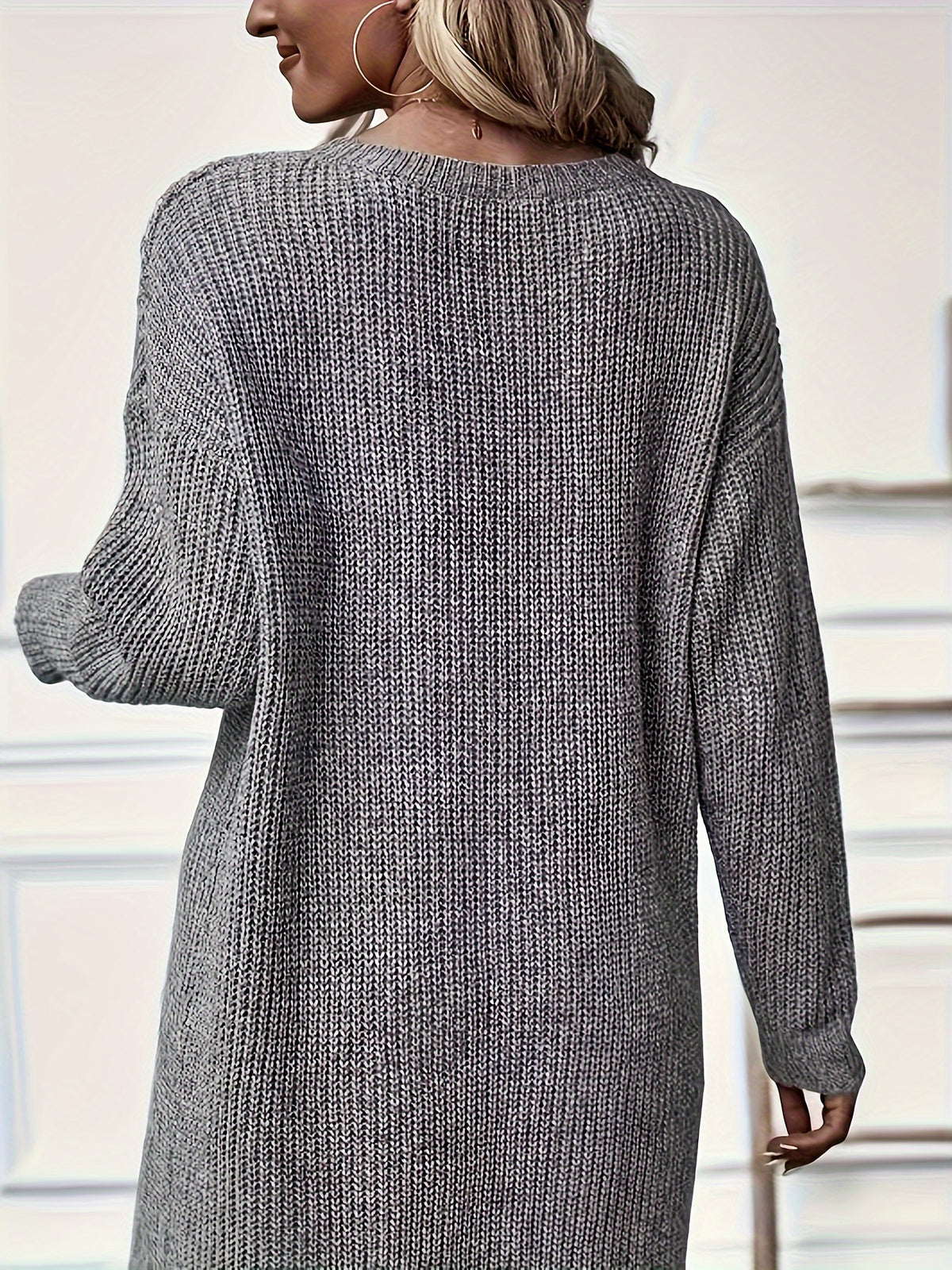 Women's Oversized Knit Midi Dress with Side Split