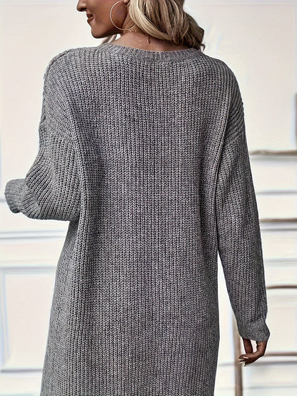 Women's Oversized Knit Midi Dress with Side Split