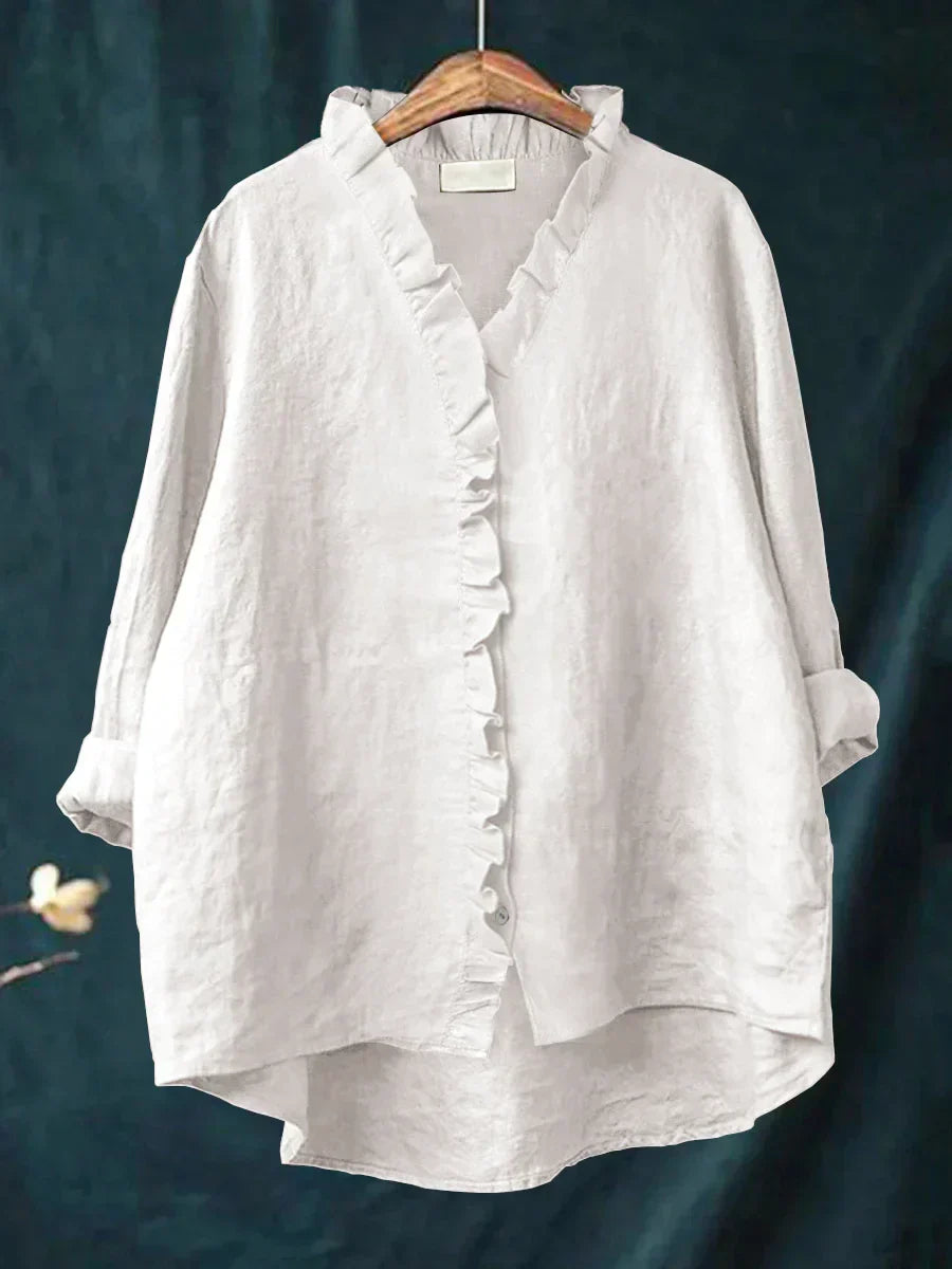 Ruffle V Neck Casual Blouse
