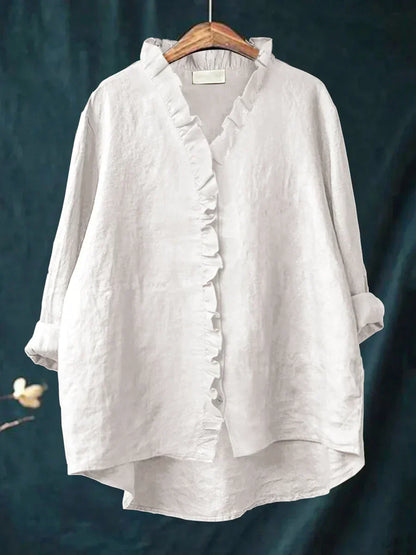 Ruffle V Neck Casual Blouse