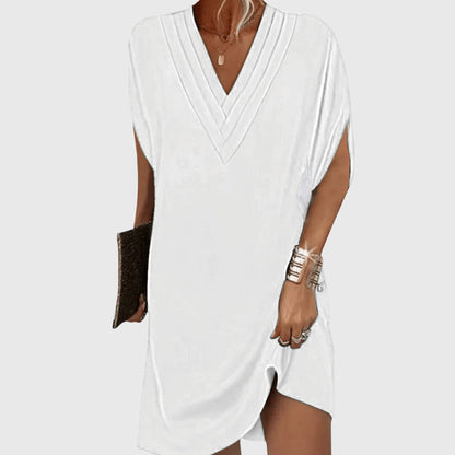 V Neck Dress with Draped Silhouette and Sleeve Cut Outs