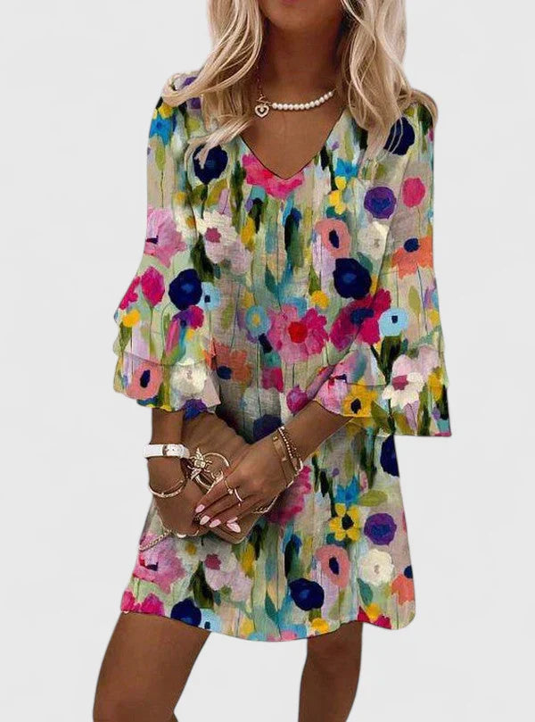 Floral V Neck Mini Dress