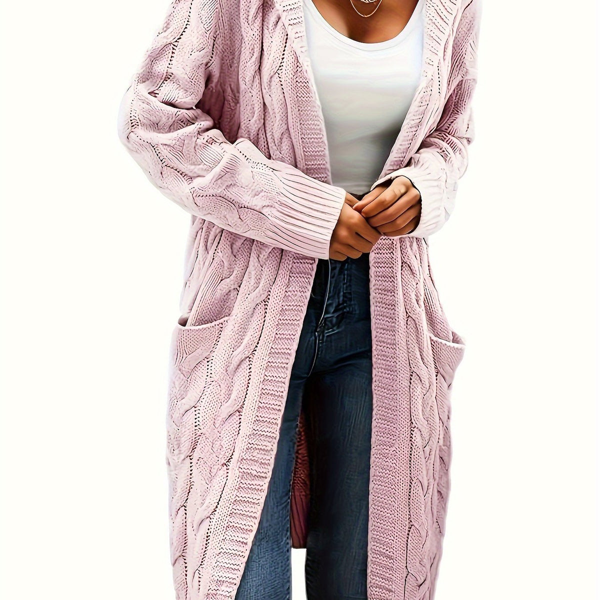Women's Longline Cable Knit Cardigan