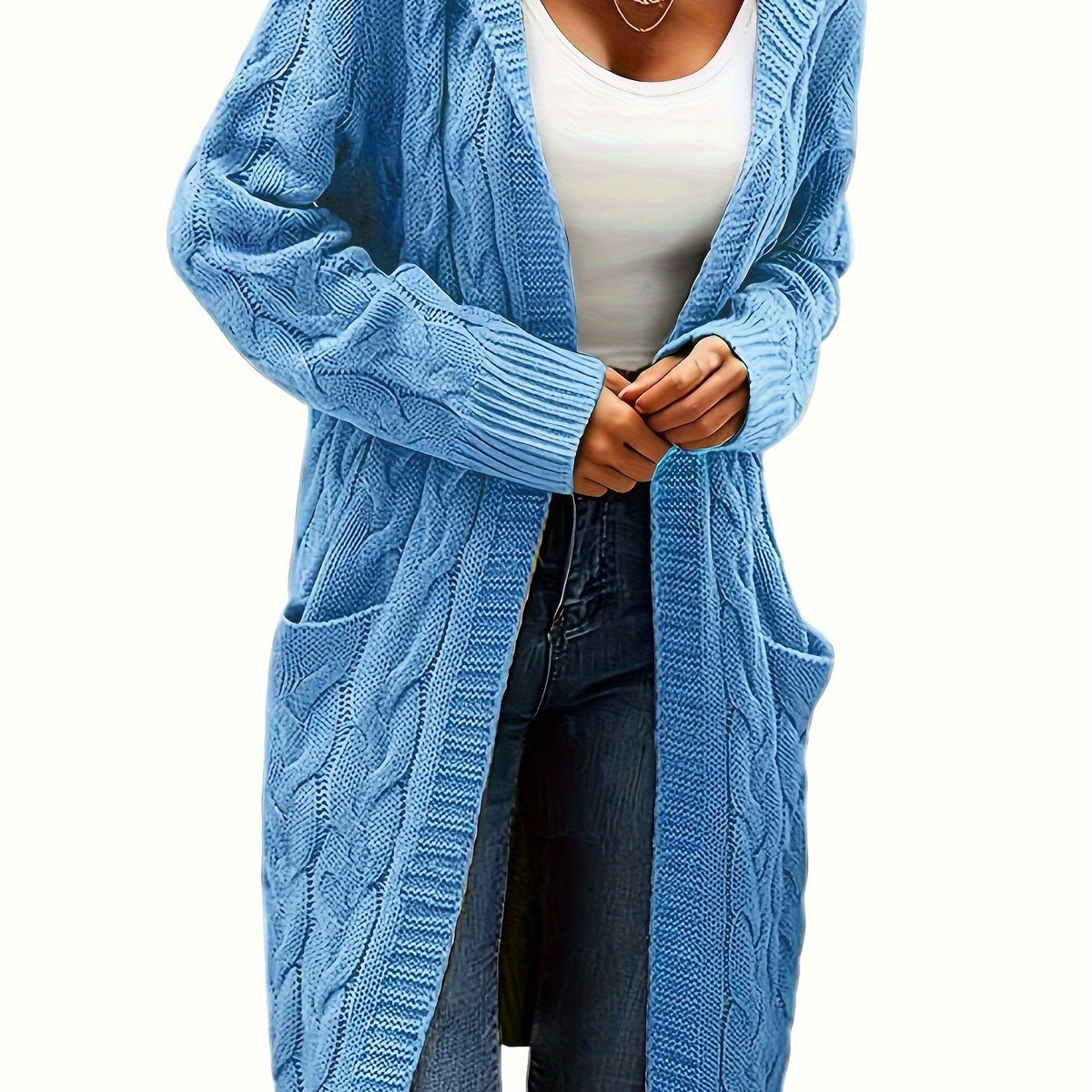 Women's Longline Cable Knit Cardigan