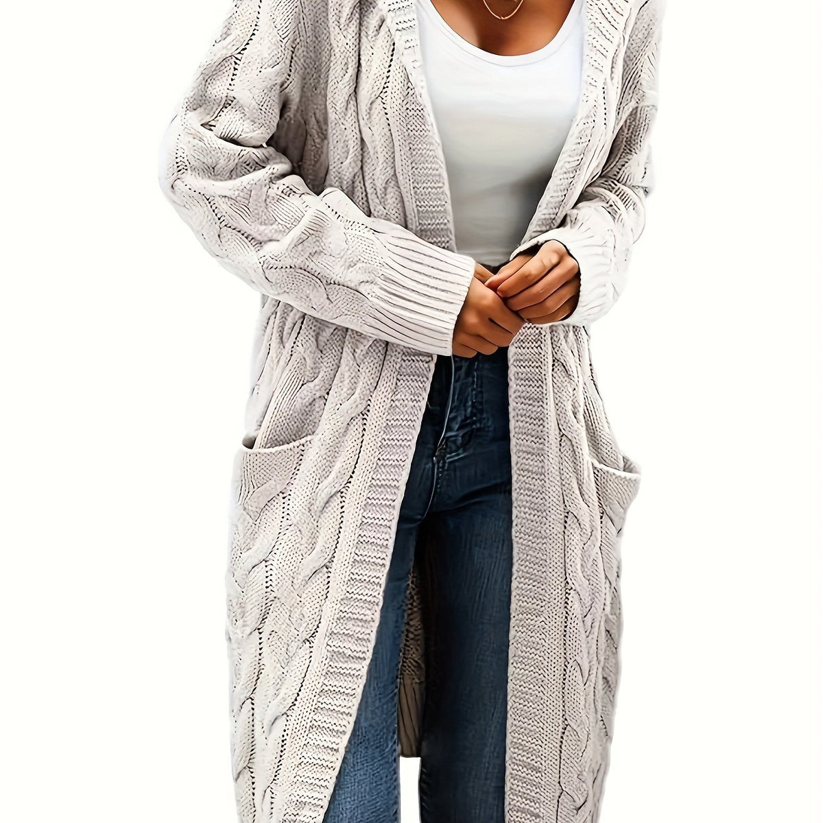 Women's Longline Cable Knit Cardigan