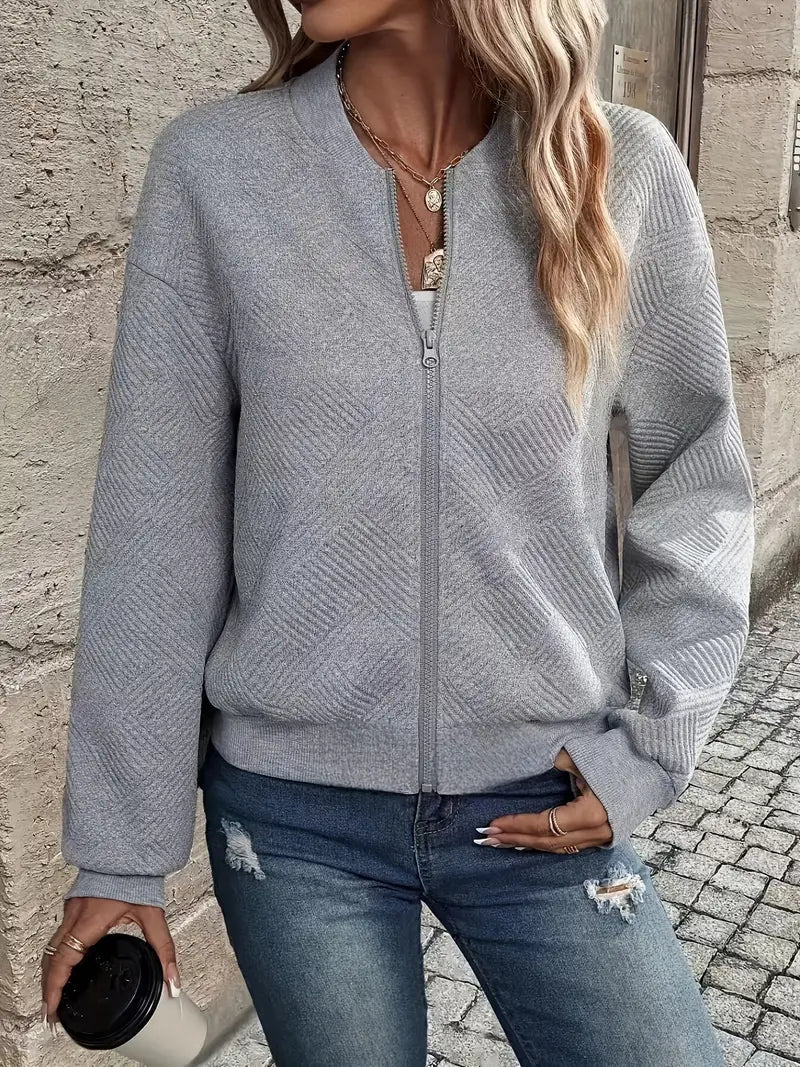 Women's Zip-Up Textured Knit Bomber Jacket