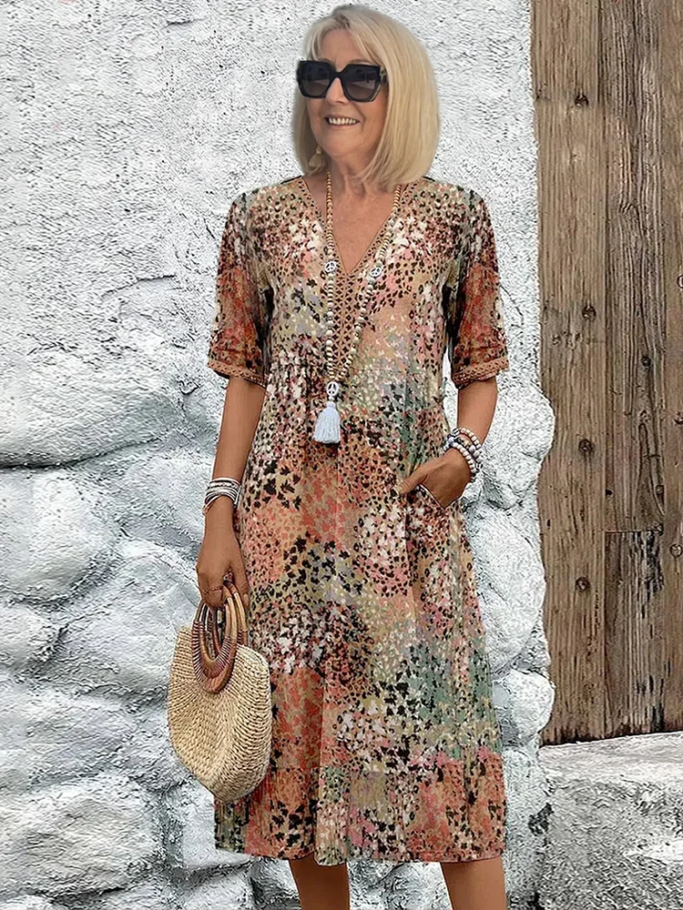 Vibrant Pattern Flowing Midi Dress