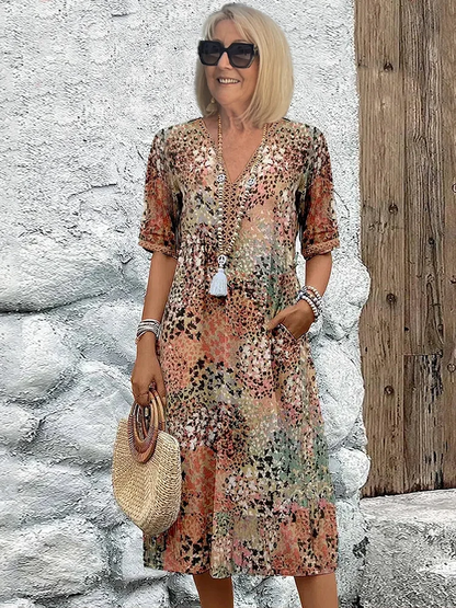 Vibrant Pattern Flowing Midi Dress