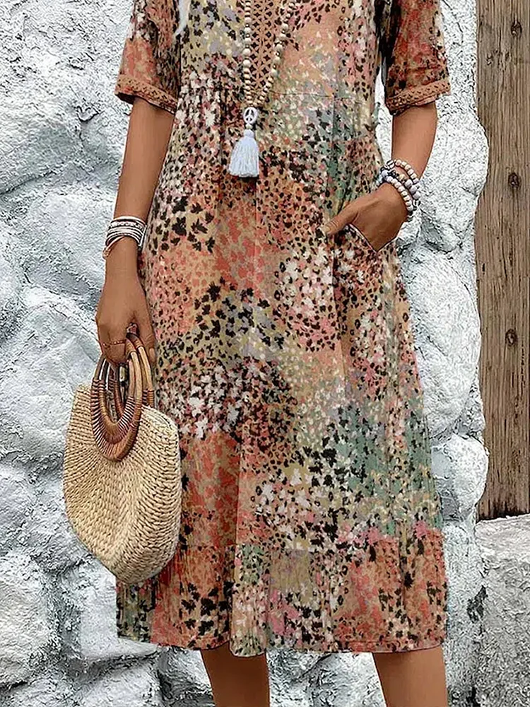 Vibrant Pattern Flowing Midi Dress