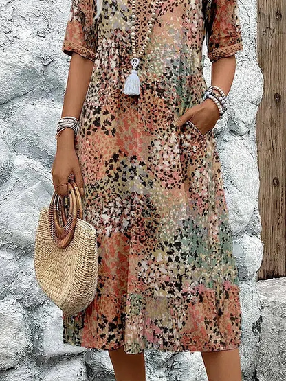 Vibrant Pattern Flowing Midi Dress