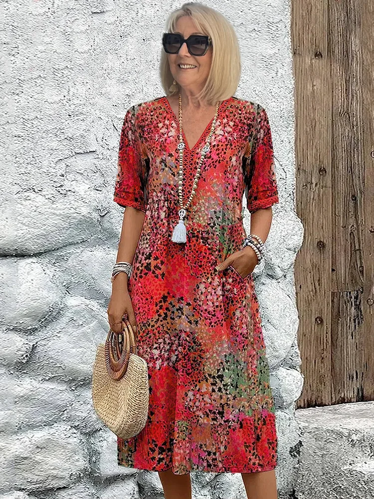 Vibrant Pattern Flowing Midi Dress