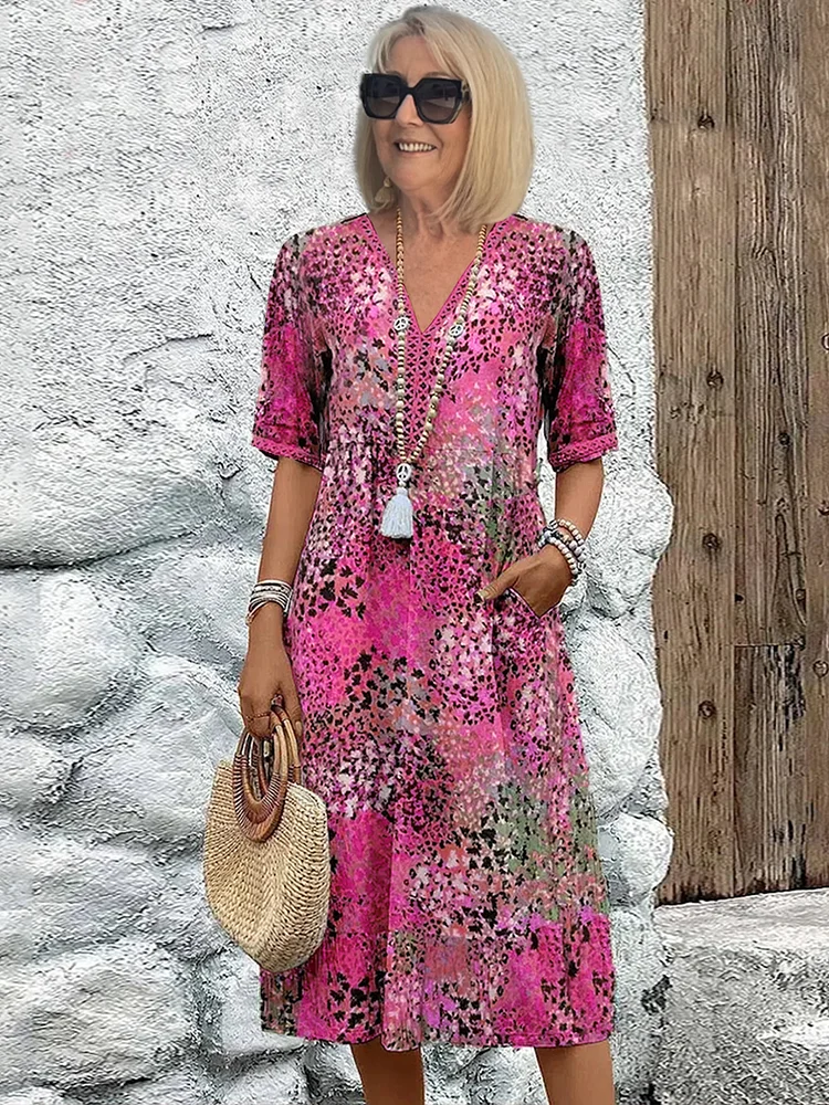 Vibrant Pattern Flowing Midi Dress