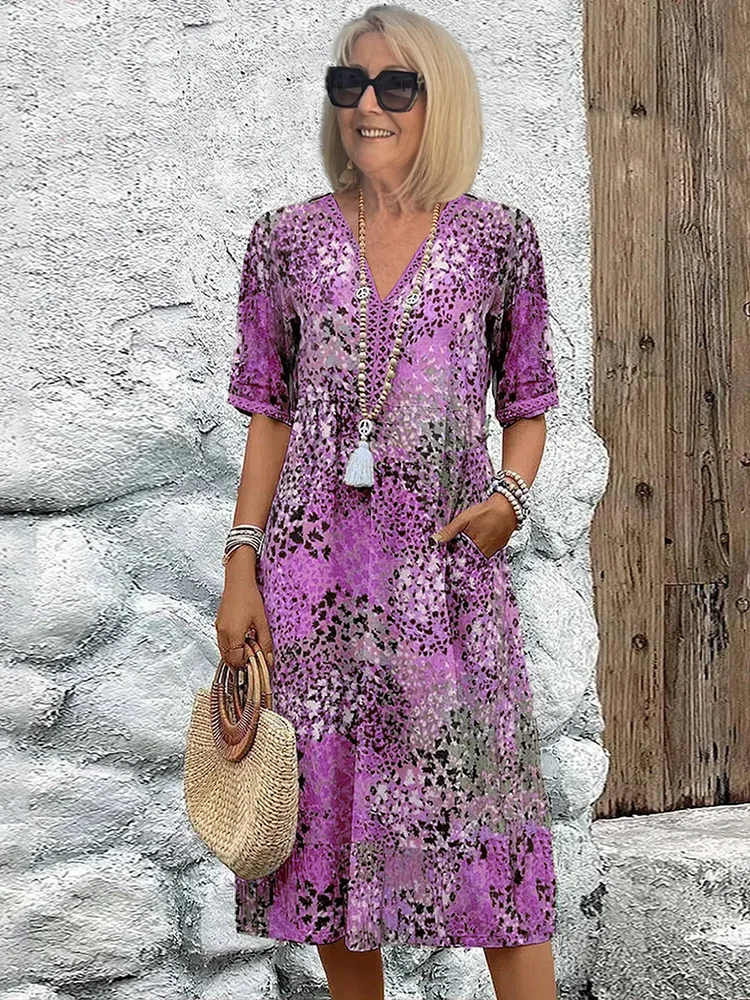 Vibrant Pattern Flowing Midi Dress