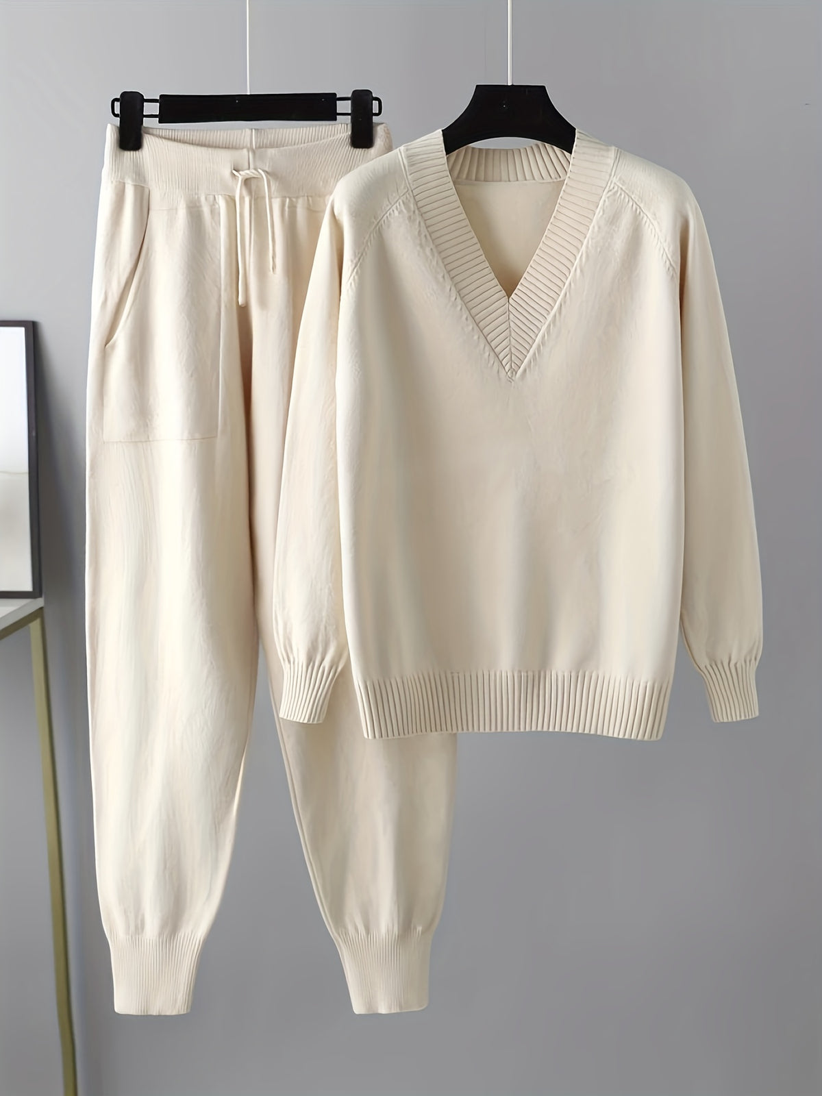 Women's V-Neck Knit Jumper and Jogger Set