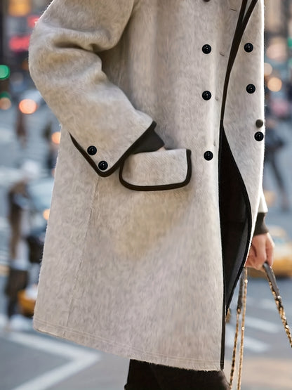 Women's Double-Breasted Contrast Trim Midi Coat