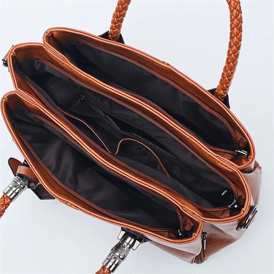Structured Satchel Bag With Braided Handles