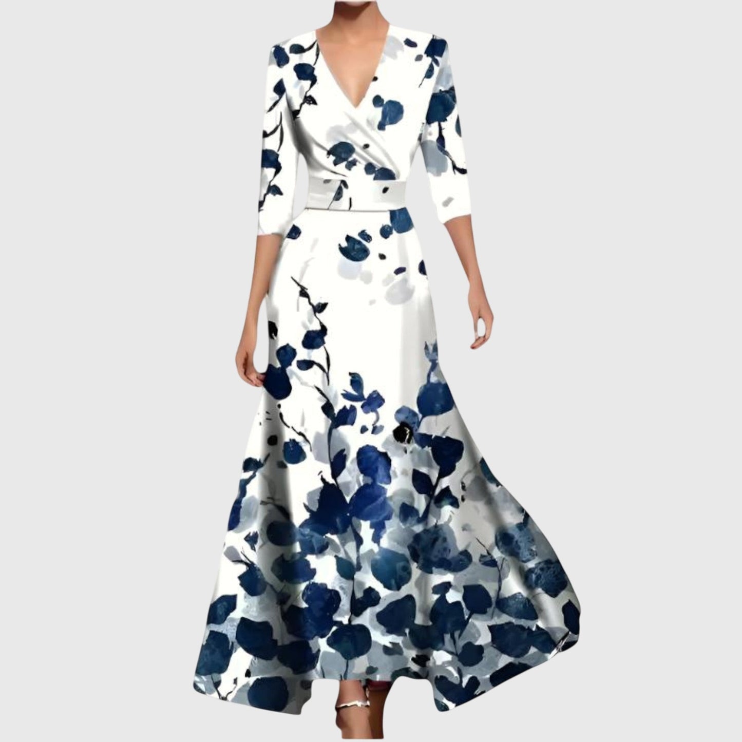 Floral Wrap V Neck Maxi Dress