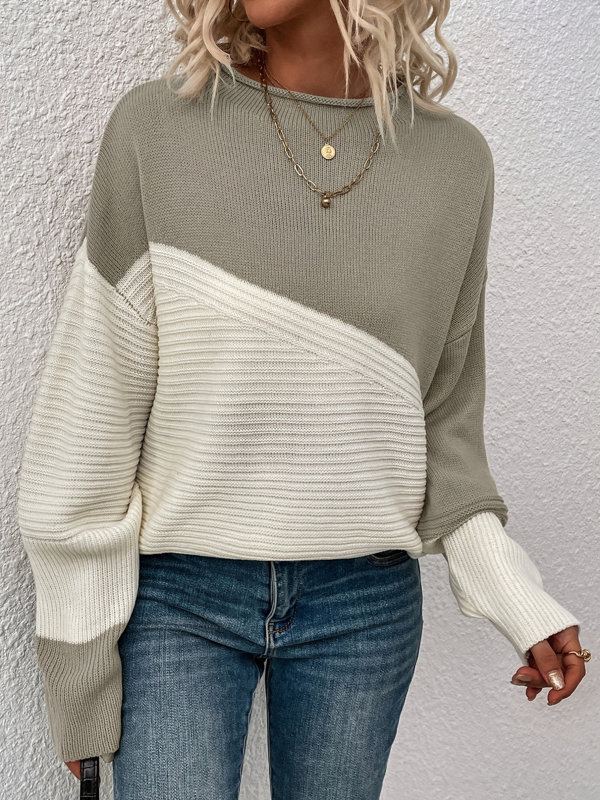 Women's Colour Block Turtleneck Knit Jumper