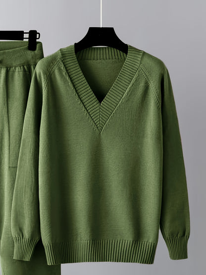 Women's V-Neck Knit Jumper and Jogger Set