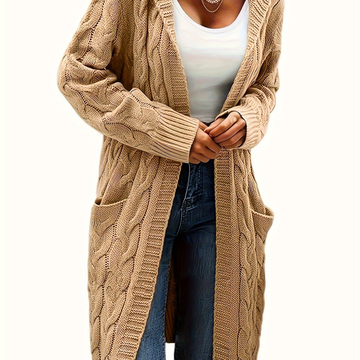 Women's Longline Cable Knit Cardigan