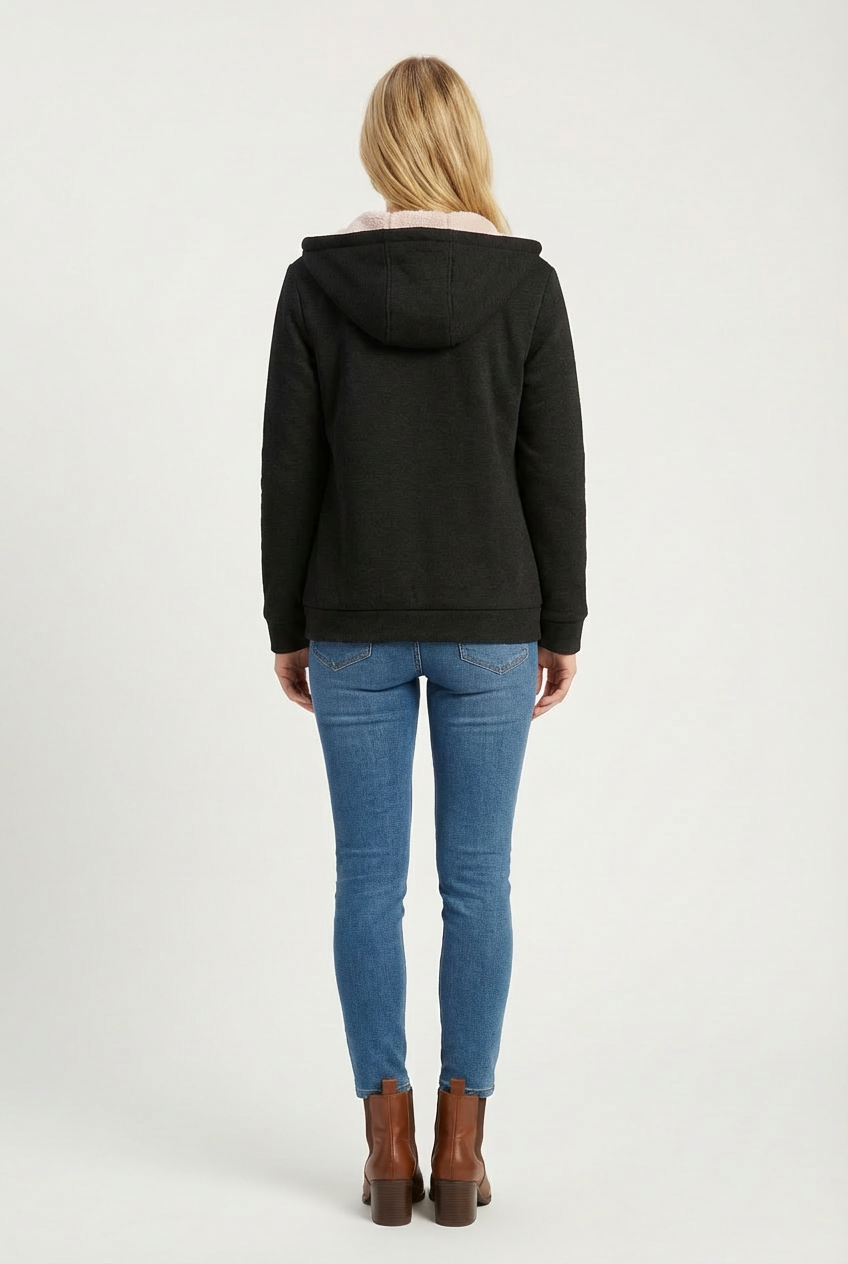 Hooded Womens Jacket with Full Zip and Ribbed Finish
