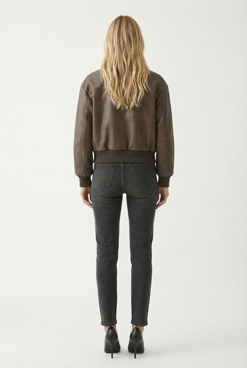 Structured Womens Jacket with Turned Collar and Zip Front