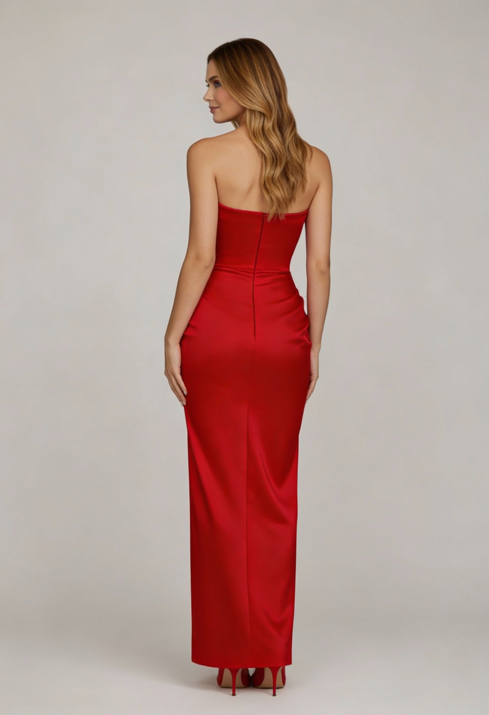 Strapless Maxi Dress with Fitted Bodice and Side Slit
