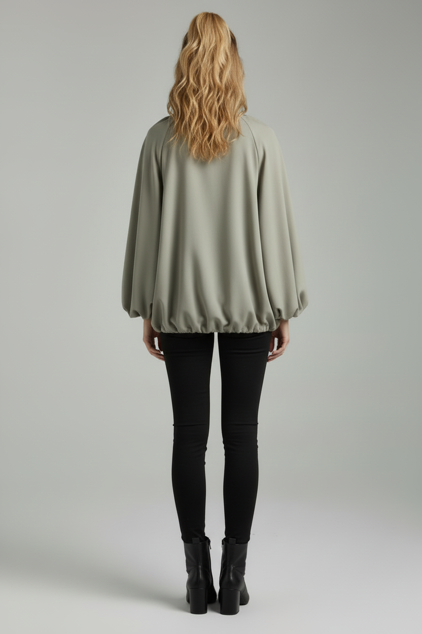 Relaxed Bomber Jacket with Puff Sleeves and Zip Front
